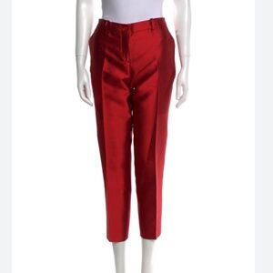 Michael Kors Italy Red Shiny Wool Silk Shantung Tapered Samantha Pants Crimson 2